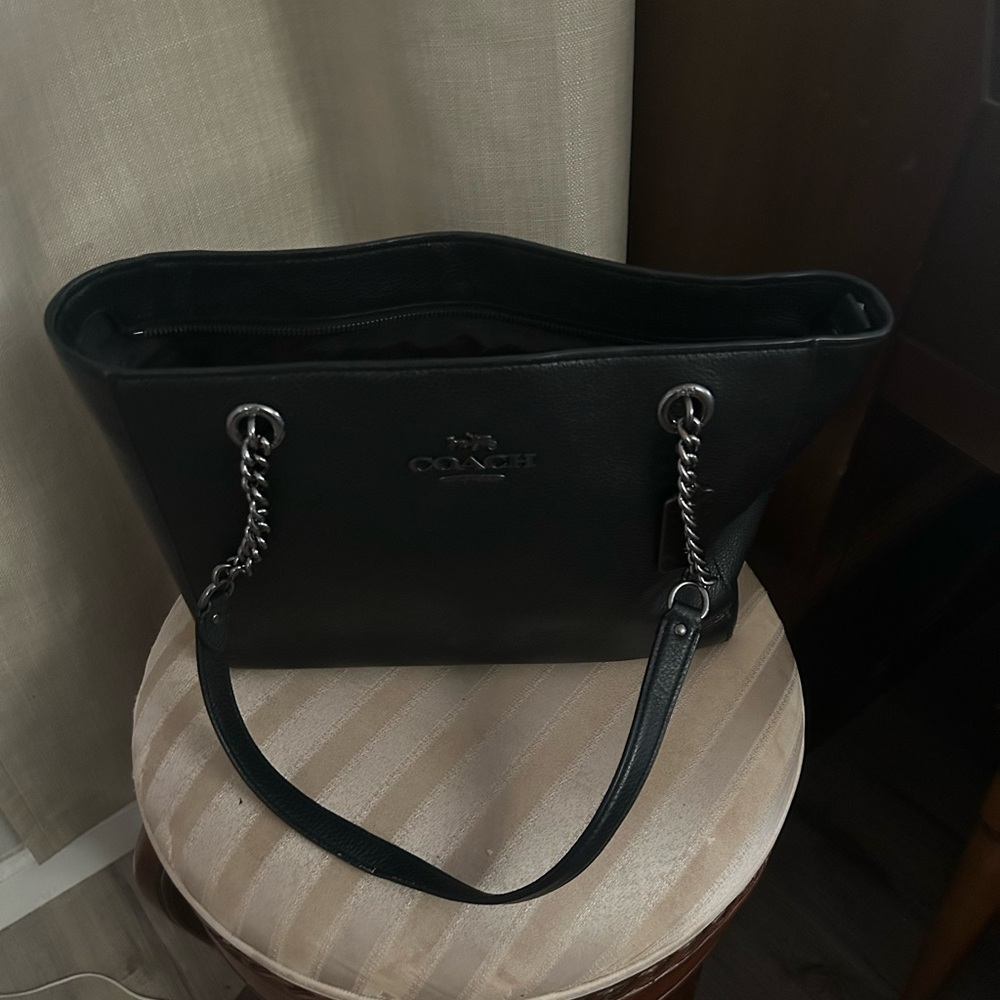 Coach Black Leather Tote with Chain Straps